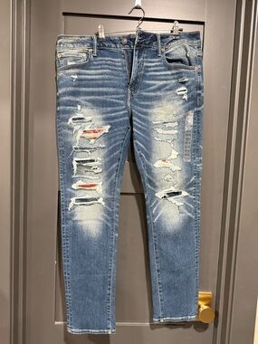 Distressed Blue Ripped Slim Jeans